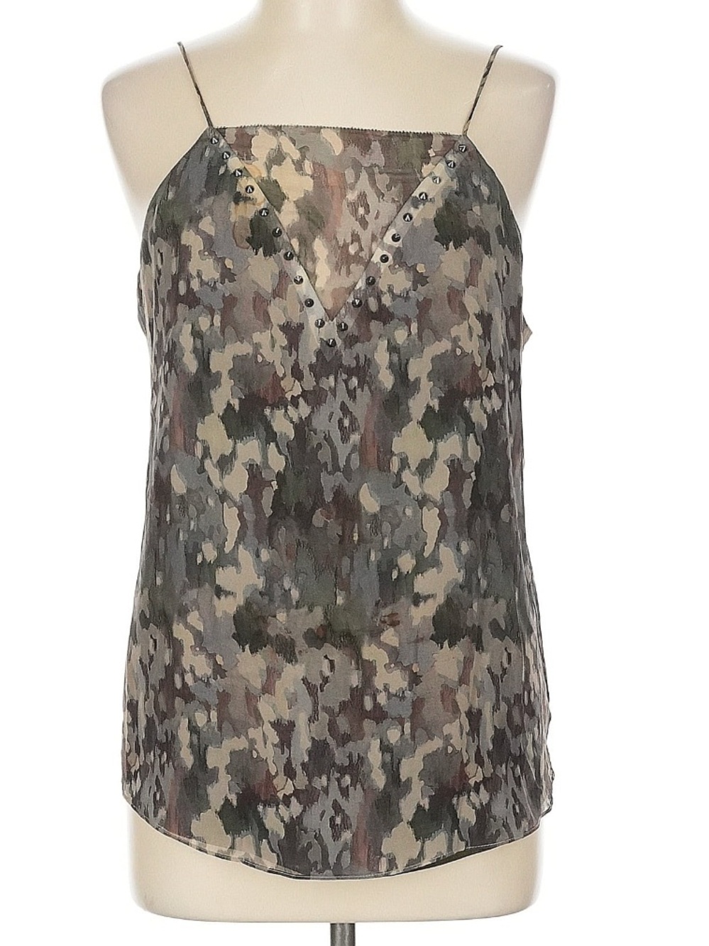 Haute Hippie Silk Cami Tank Top Size L Studded Camo Print NWOT Retail $265